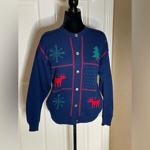 Vintage Pendleton Sweater Womens Medium Blue Wool Cardigan Open Knit But…‌‌